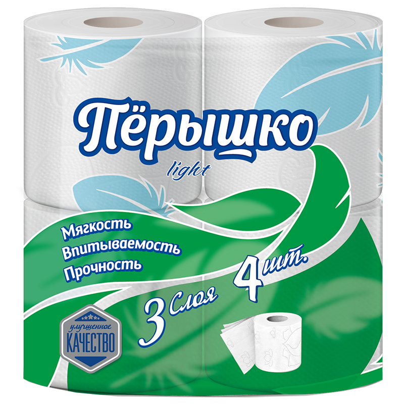Бум.туалетная 3сл.Перышко Light белая (1уп-4рул) к-12
