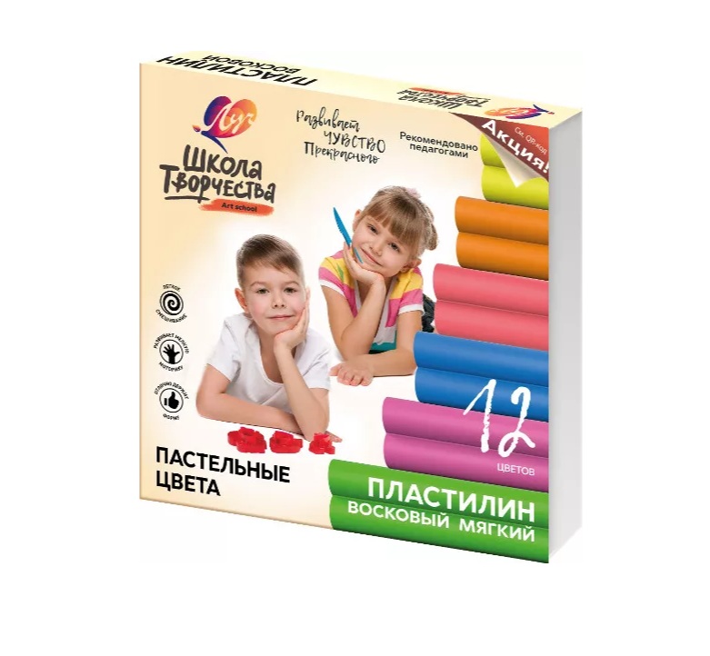 Пластилин Школа творчества 12цв.180гр со стеком восковой