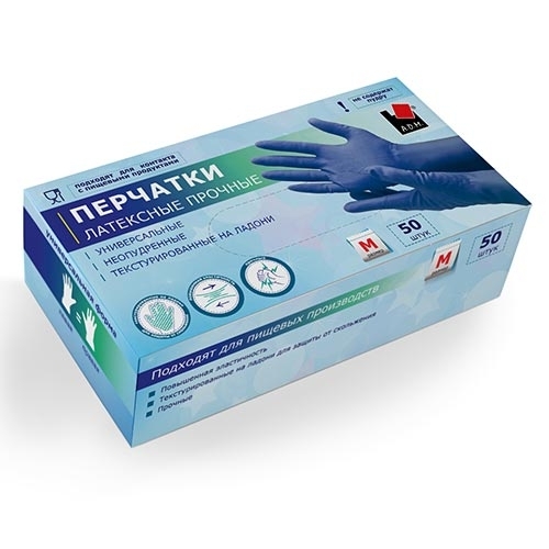 Перчатки латексные прочные М (1уп-50шт) (25пар) к-250